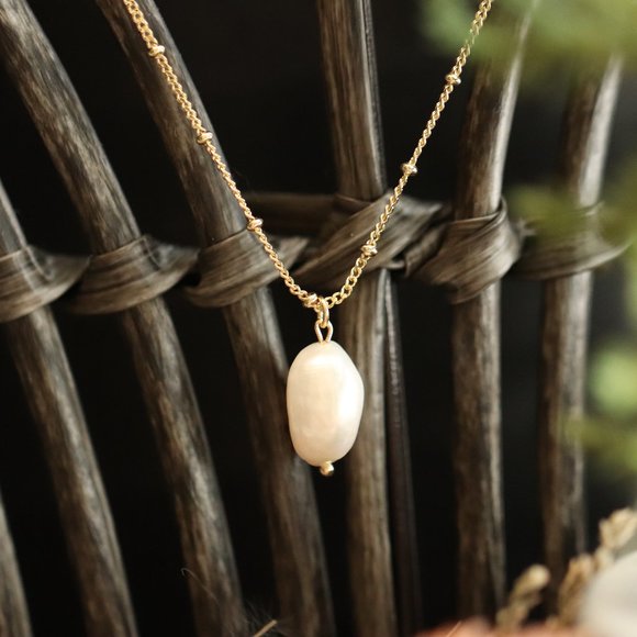 10K Gold Plated "Ethereal Pearl" Beaded Chain Necklace by Brightly&Lilian - Picture 9 of 11